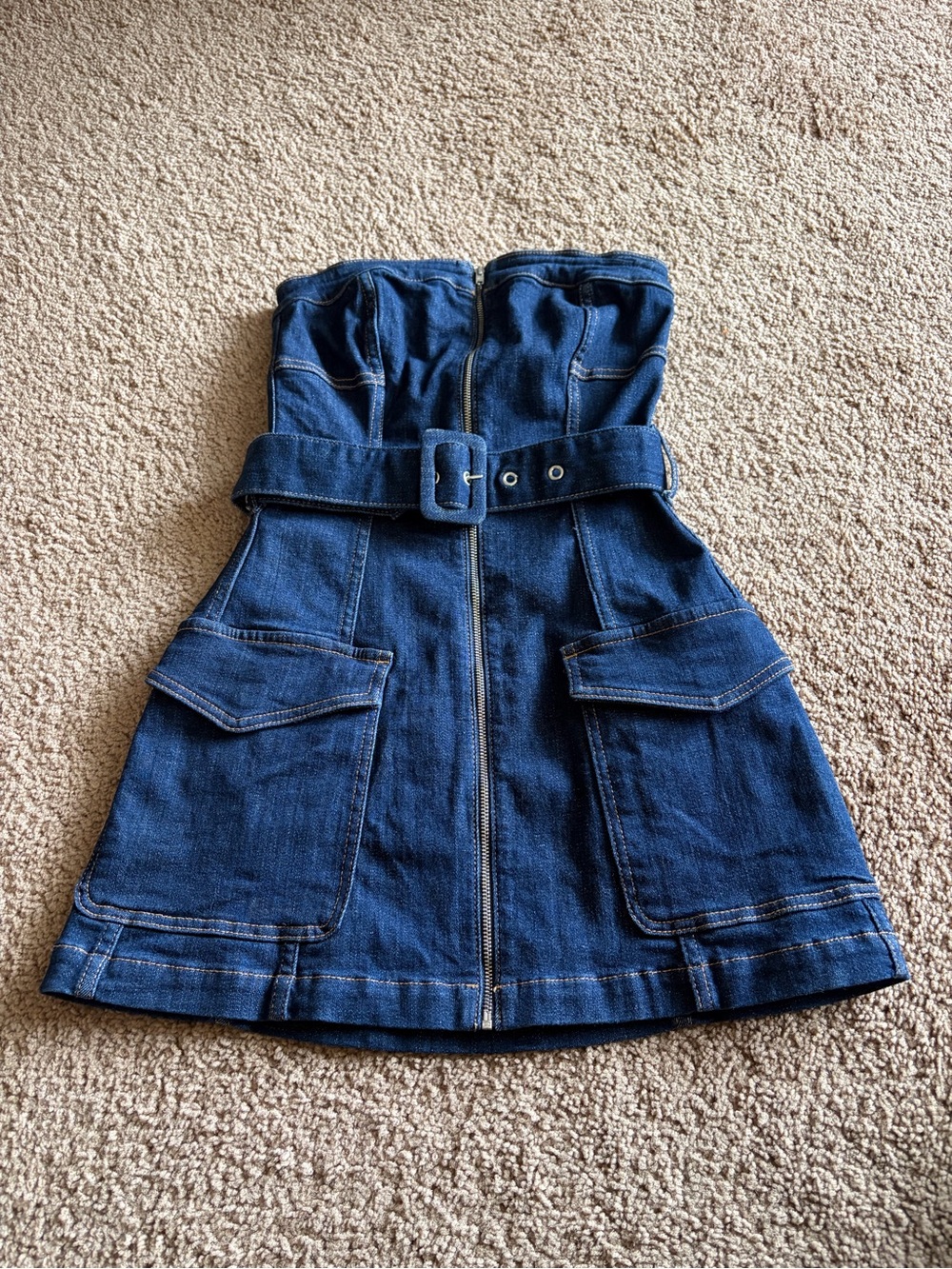 Abercrombie Dark Blue Denim Strapless Belted Cargo Mini Dress
